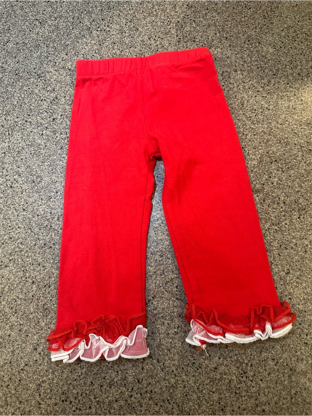 Girls Red Ruffle Hem Leggings